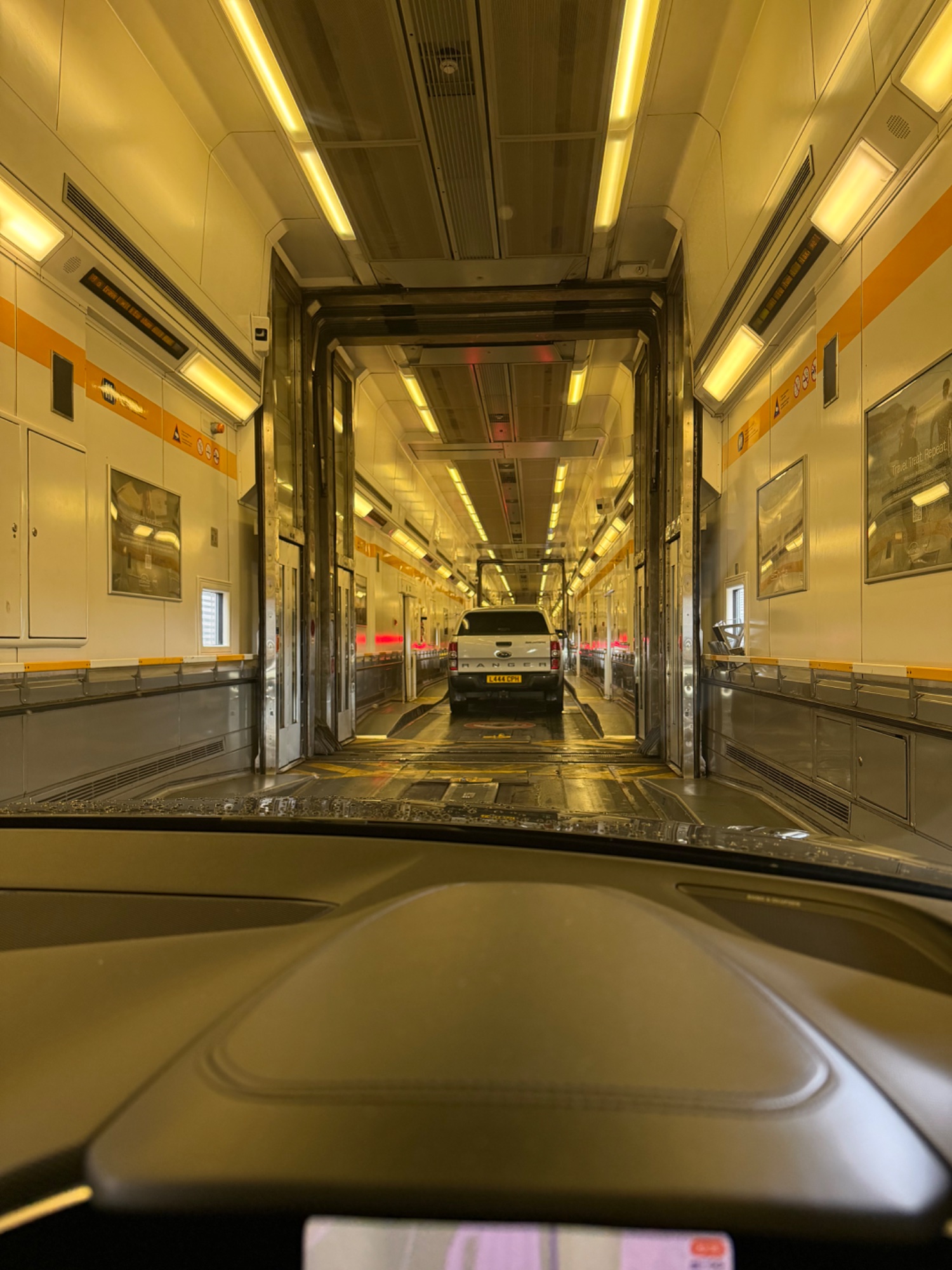 On a train, in a car about to go under the sea - next stop 🇫🇷