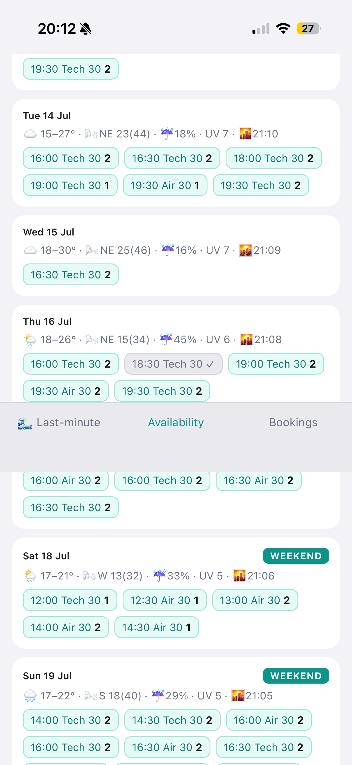 Availability view with weather